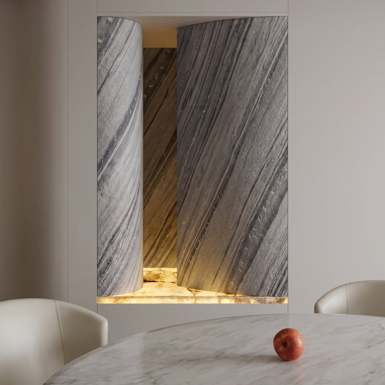 Lanita curved-panel application view in an illuminated dining alcove.