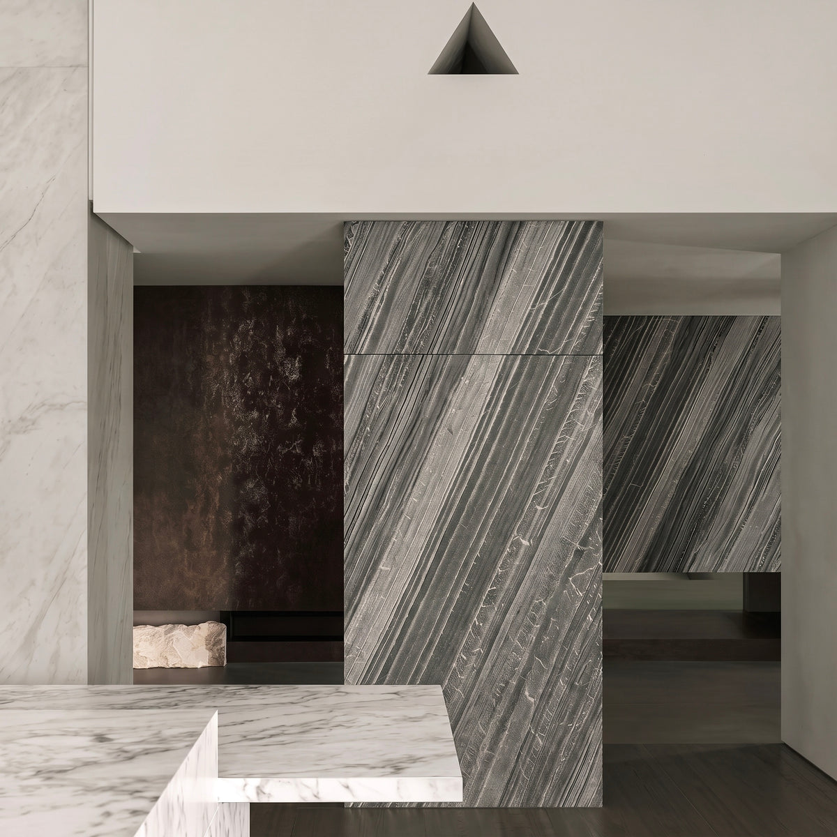 Lanita gray stone veneer column and wall application in a modern kitchen.