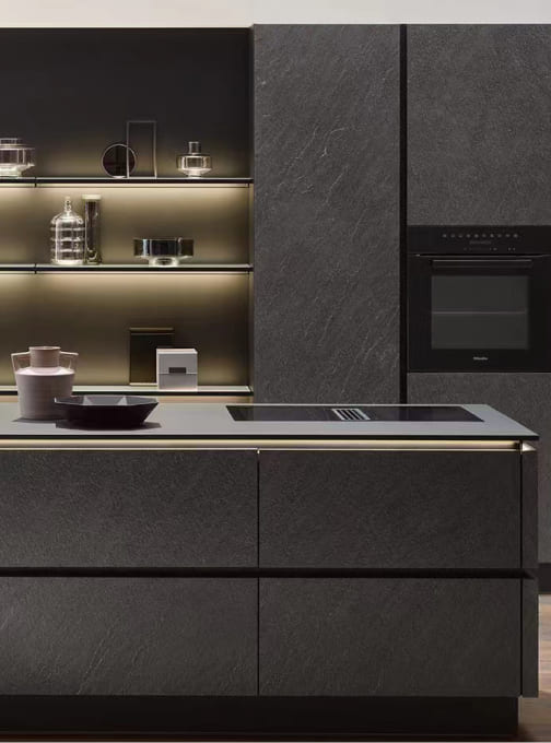 Non-translucent slate veneer in a contemporary kitchen
