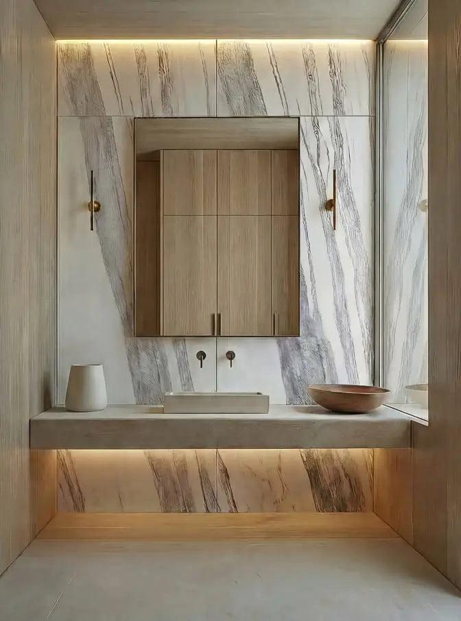 Stone veneer used on custom interior furniture