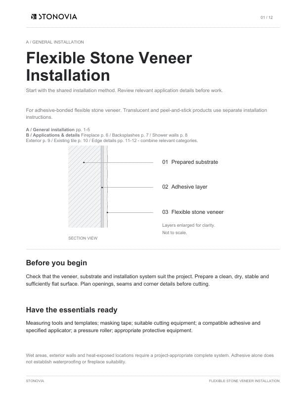 First page of the Flexible Stone Veneer Installation PDF