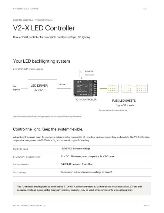 V2-X LED Controller manual first page